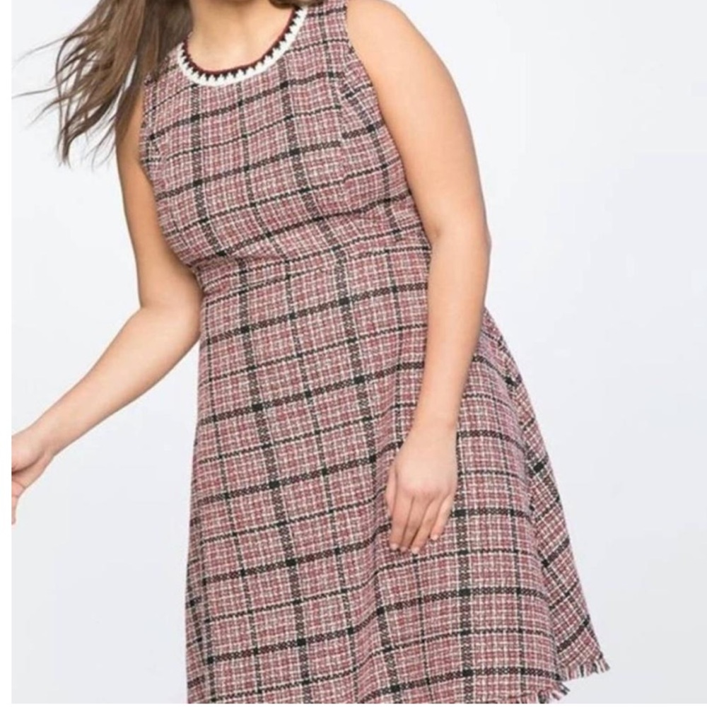 Eloquii Fit & Flare Red Plaid Tweed Sleeveless Dress Size 18 New With Tags